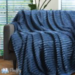 Cosy Life Plus Line Γίγας Κουβέρτα Μονή 160x220 Coral Βελουτέ Ριγέ Super soft Μπλε ραφ