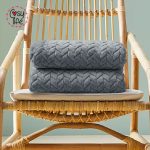 Cosy Life Extra Line Κουβέρτα Υπέρδιπλη 220x235 Coral Βελουτέ Πλεξούδα Super soft Γκρι Σκούρο